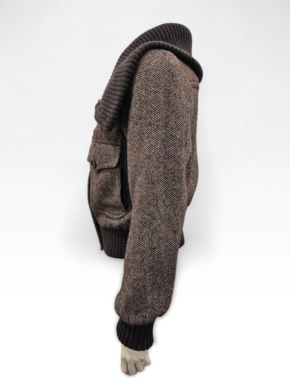 BANANA REPUBLIC Women Ava Tweed Brown Herringbone Wool Blend Bomber Jacket XS - Picture 5 of 9